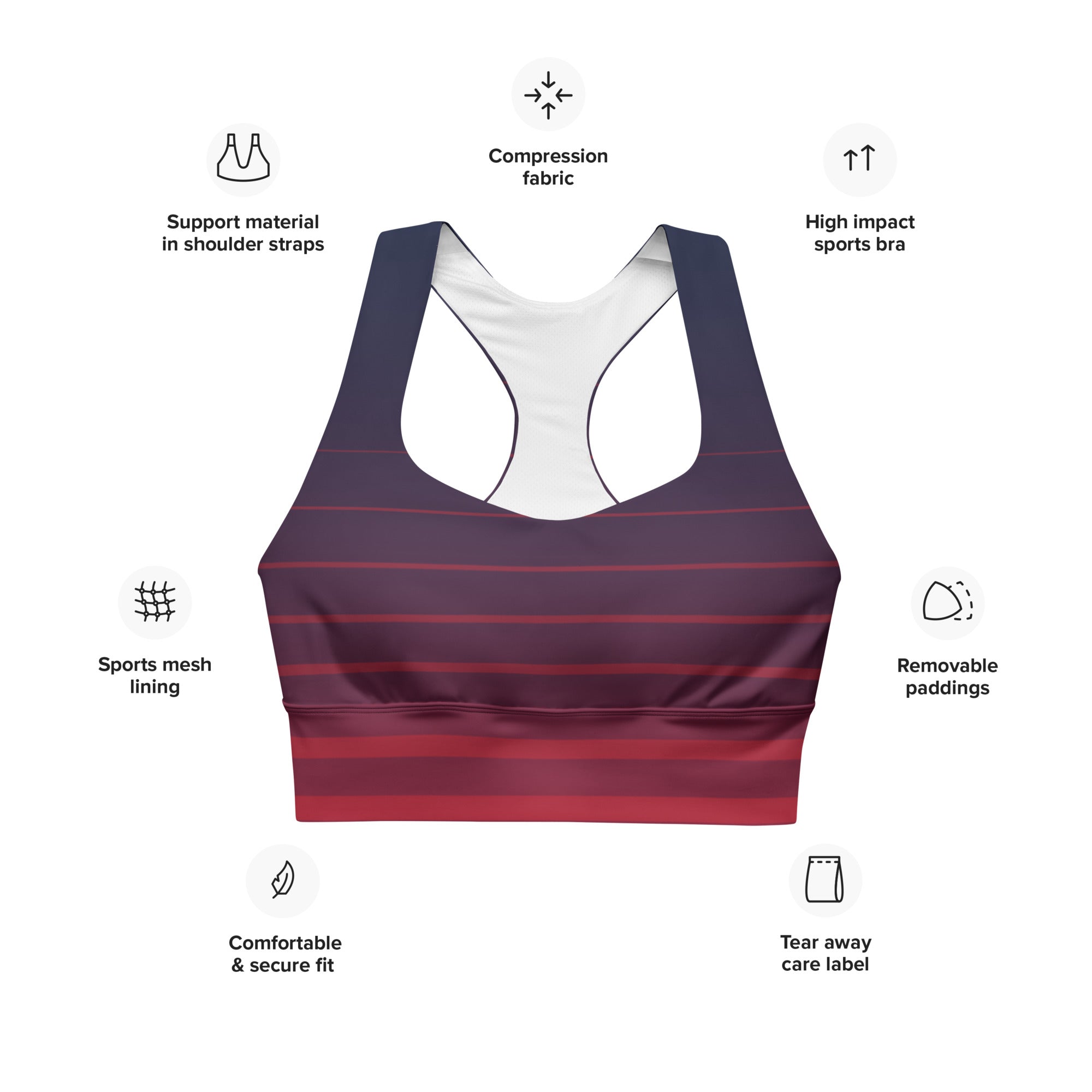SHE REBEL - Stripes Longline Sports Bra